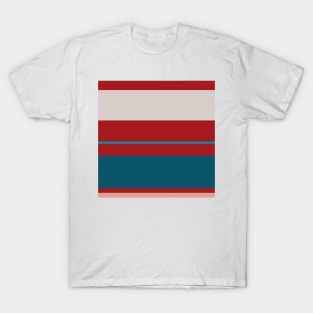 A brilliant jumble of Blood (Animal), Pastel Pink, Pastel Gray, Dark Cyan and Philippine Indigo stripes. T-Shirt